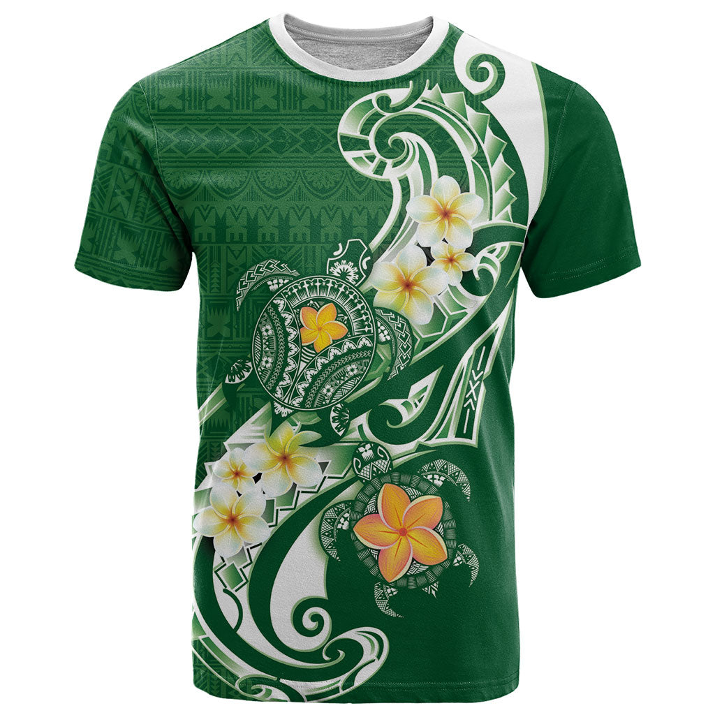 Bula Fiji Tapa Turtle T Shirt Plumeria Fijian Masi Vonu Green