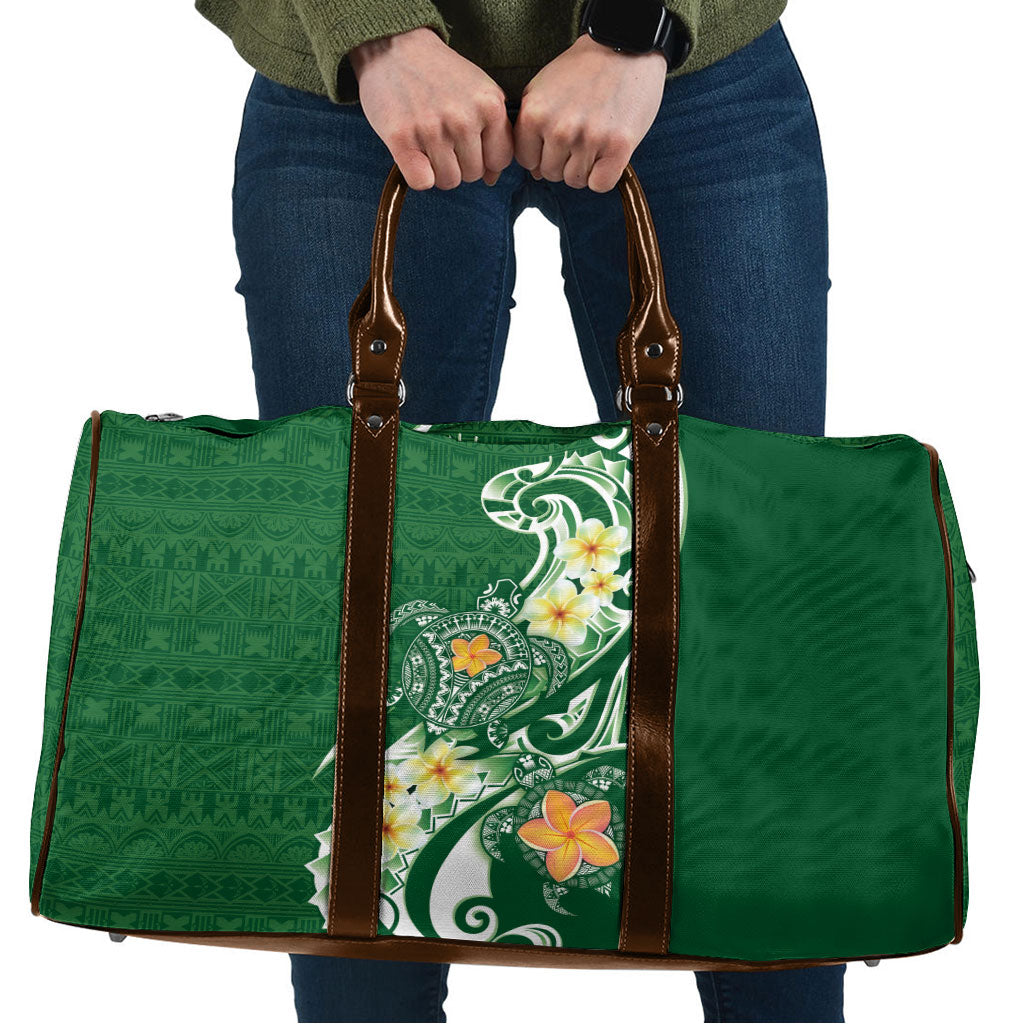 Bula Fiji Tapa Turtle Travel Bag Plumeria Fijian Masi Vonu Green