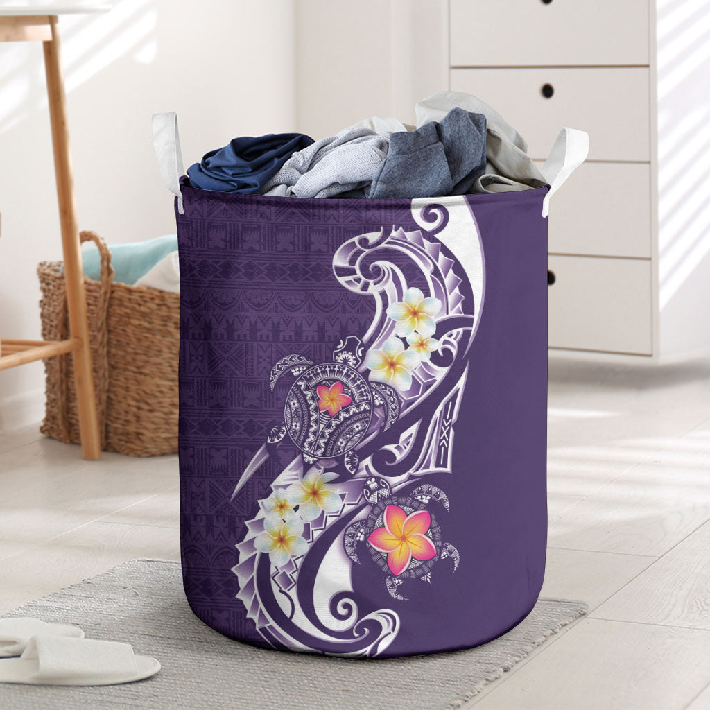 Bula Fiji Tapa Turtle Laundry Basket Plumeria Fijian Masi Vonu Purple
