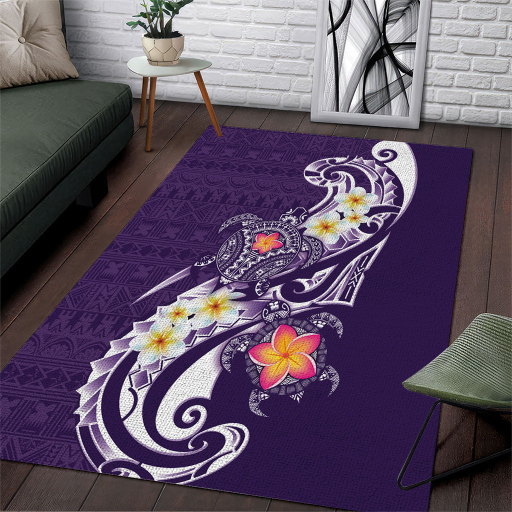 Bula Fiji Tapa Turtle Area Rug Plumeria Fijian Masi Vonu Purple LT14 Purple - Polynesian Pride