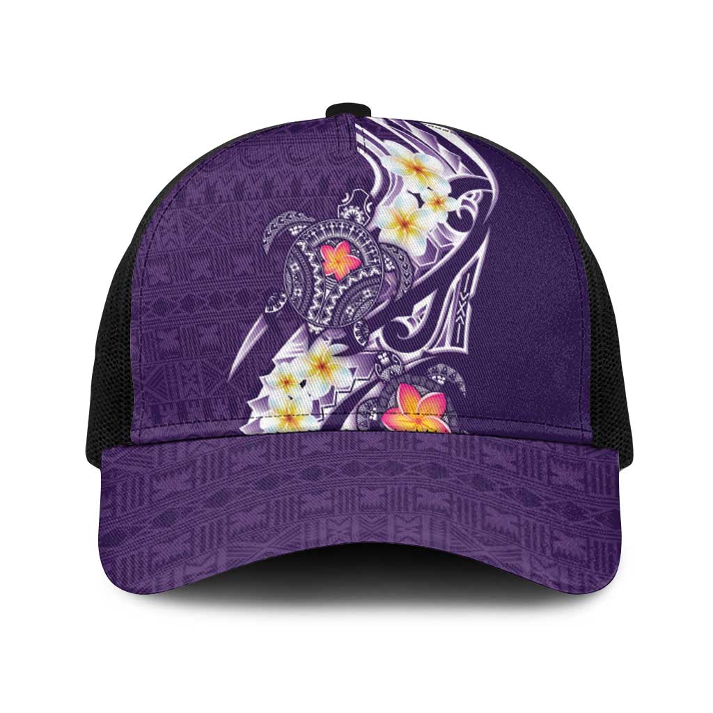 Bula Fiji Tapa Turtle Baseball Net Cap Plumeria Fijian Masi Vonu Purple