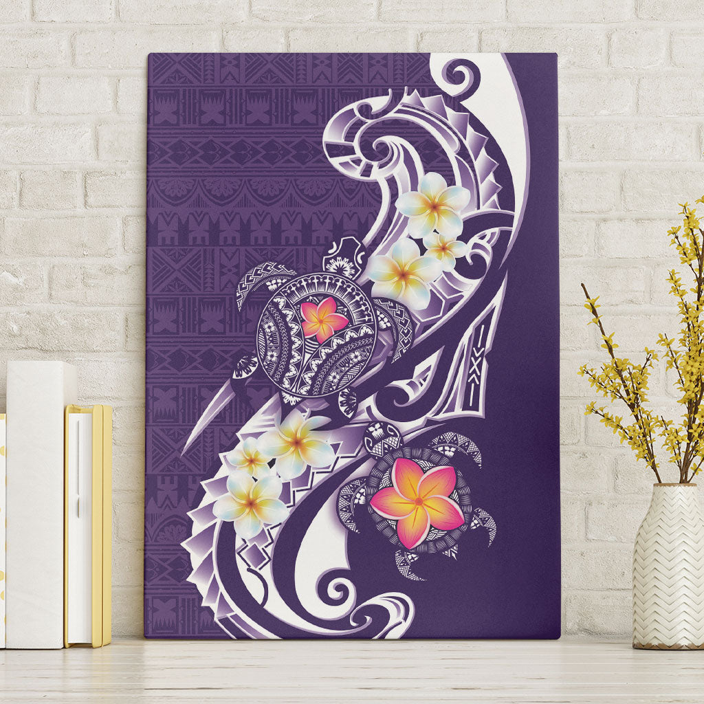 Bula Fiji Tapa Turtle Canvas Wall Art Plumeria Fijian Masi Vonu Purple