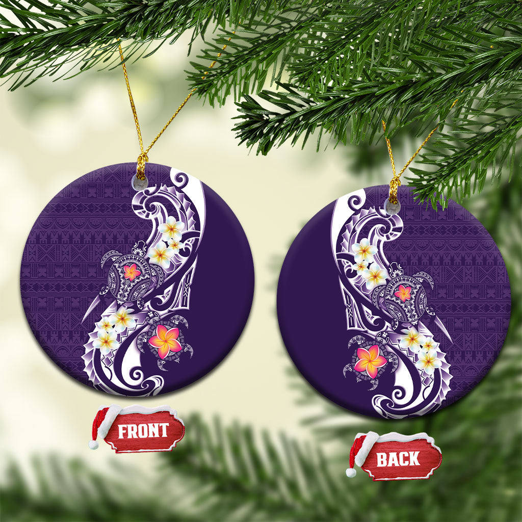 Bula Fiji Tapa Turtle Ceramic Ornament Plumeria Fijian Masi Vonu Purple LT14 Circle Purple - Polynesian Pride