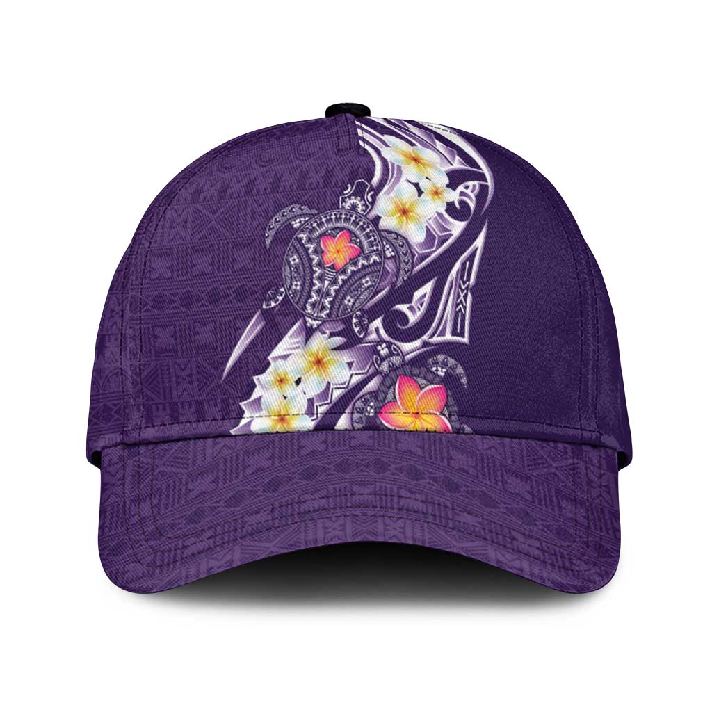 Bula Fiji Tapa Turtle Classic Cap Plumeria Fijian Masi Vonu Purple
