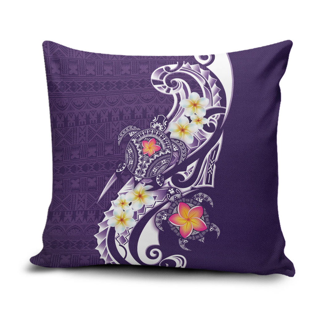 Bula Fiji Tapa Turtle Pillow Cover Plumeria Fijian Masi Vonu Purple