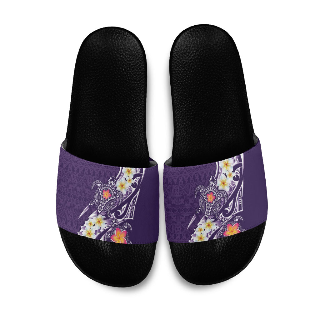 Bula Fiji Tapa Turtle Slide Sandals Plumeria Fijian Masi Vonu Purple