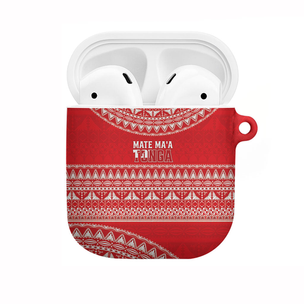Mate Ma'a Tonga 2026 Rugby AirPods Case Go Champions Tongan Ngatu Pattern