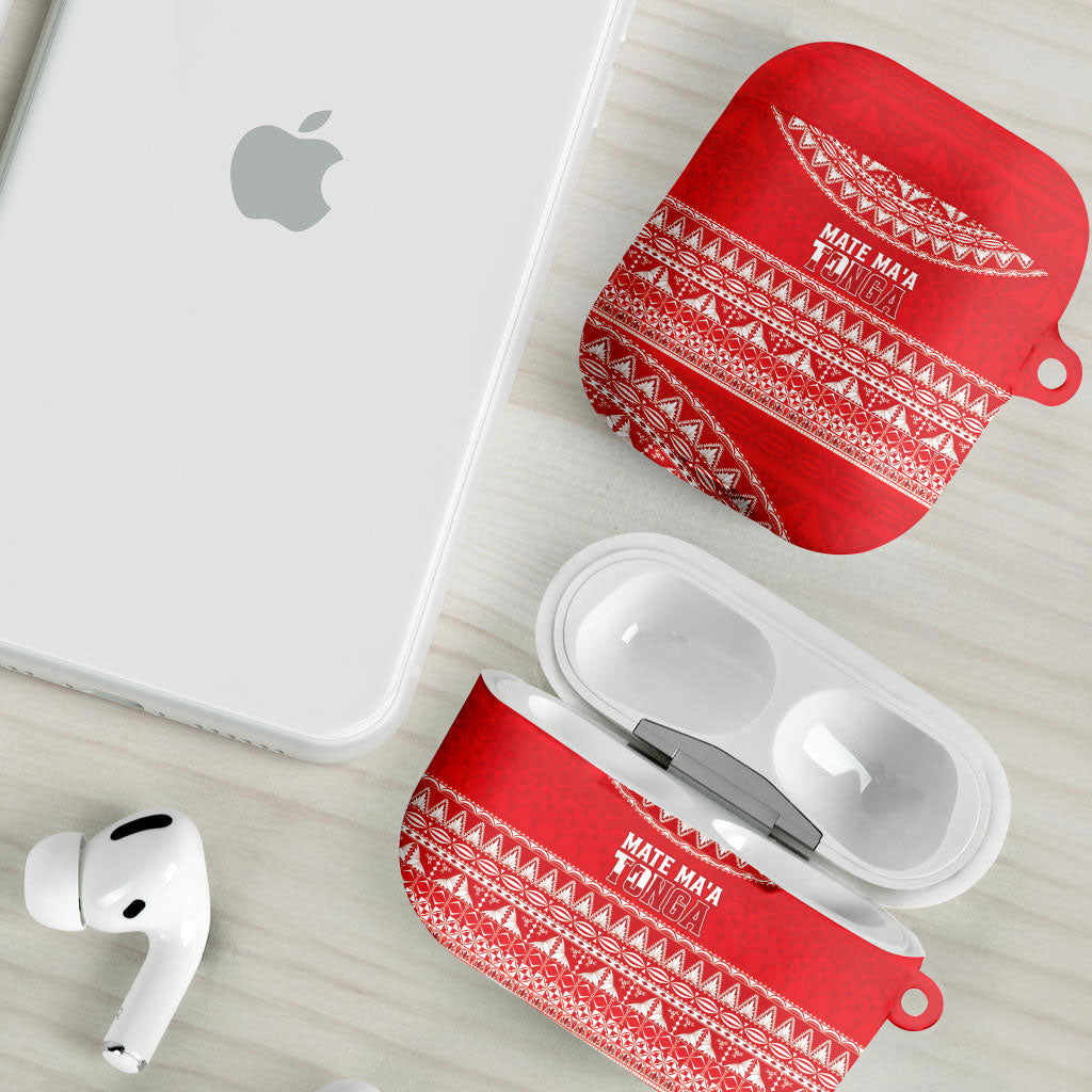 Mate Ma'a Tonga 2026 Rugby AirPods Case Go Champions Tongan Ngatu Pattern LT14 - Polynesian Pride