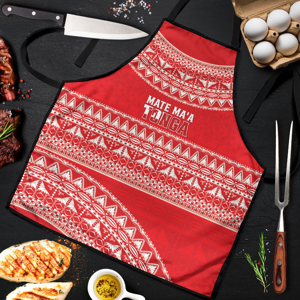 Mate Ma'a Tonga 2026 Rugby Apron Go Champions Tongan Ngatu Pattern LT14 Red - Polynesian Pride