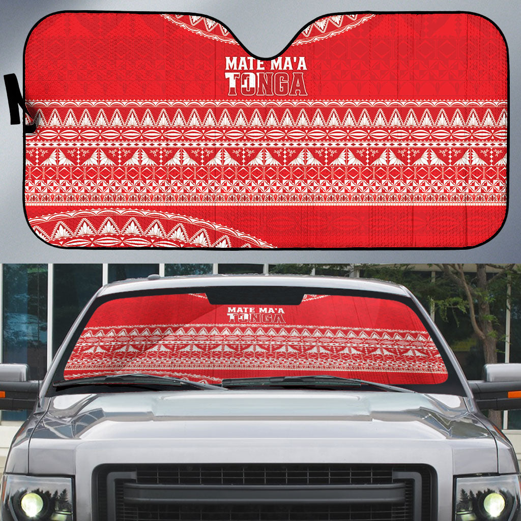 Mate Ma'a Tonga 2026 Rugby Auto Sun Shade Go Champions Tongan Ngatu Pattern LT14 Red - Polynesian Pride