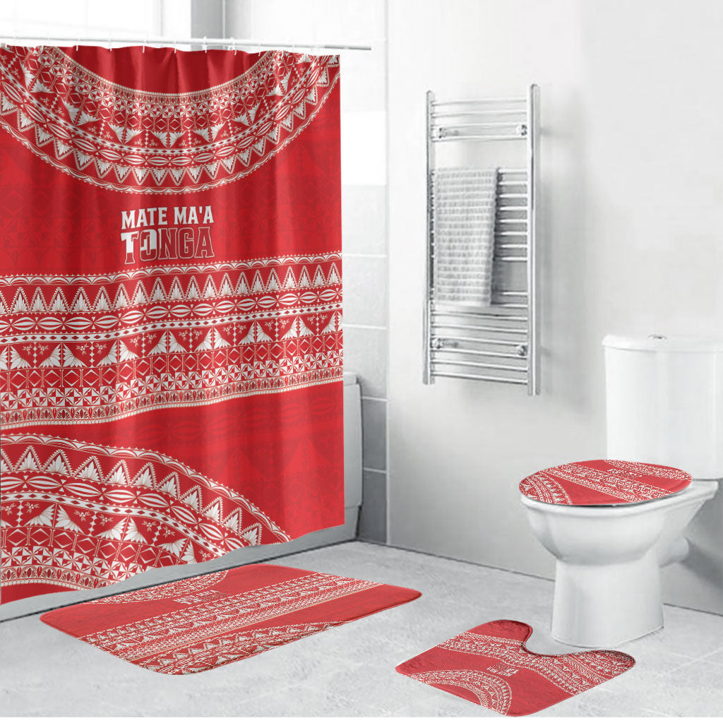 Mate Ma'a Tonga 2026 Rugby Bathroom Set Go Champions Tongan Ngatu Pattern LT14 Bathroom Set (4 pcs) Red - Polynesian Pride
