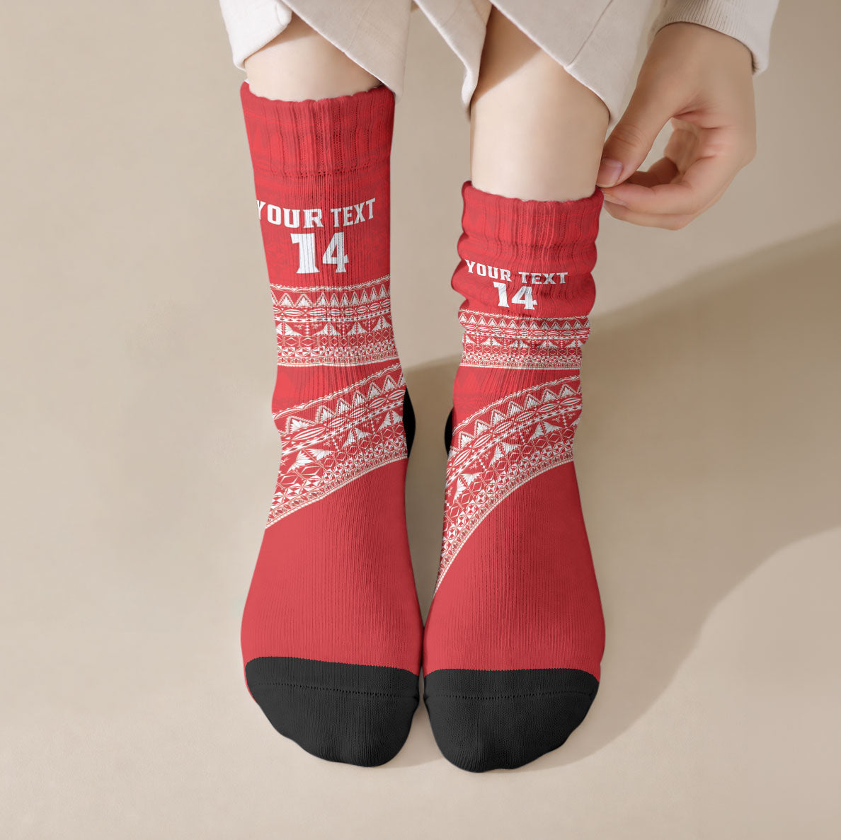 Mate Ma'a Tonga 2026 Rugby Custom Crew Socks Go Champions Tongan Ngatu Pattern LT14 Crew Socks Red - Polynesian Pride