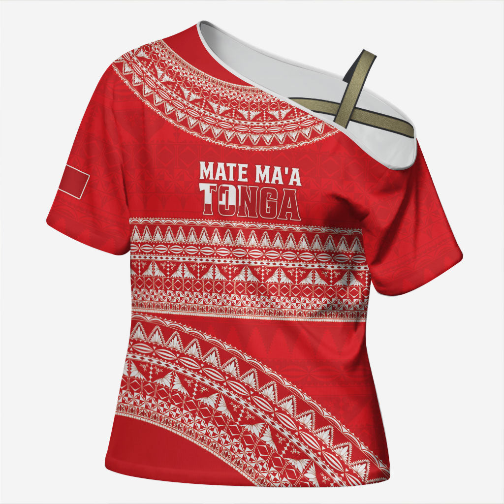 Mate Ma'a Tonga 2026 Rugby Custom Cross Shoulder Shirt Go Champions Tongan Ngatu Pattern LT14 Female Red - Polynesian Pride