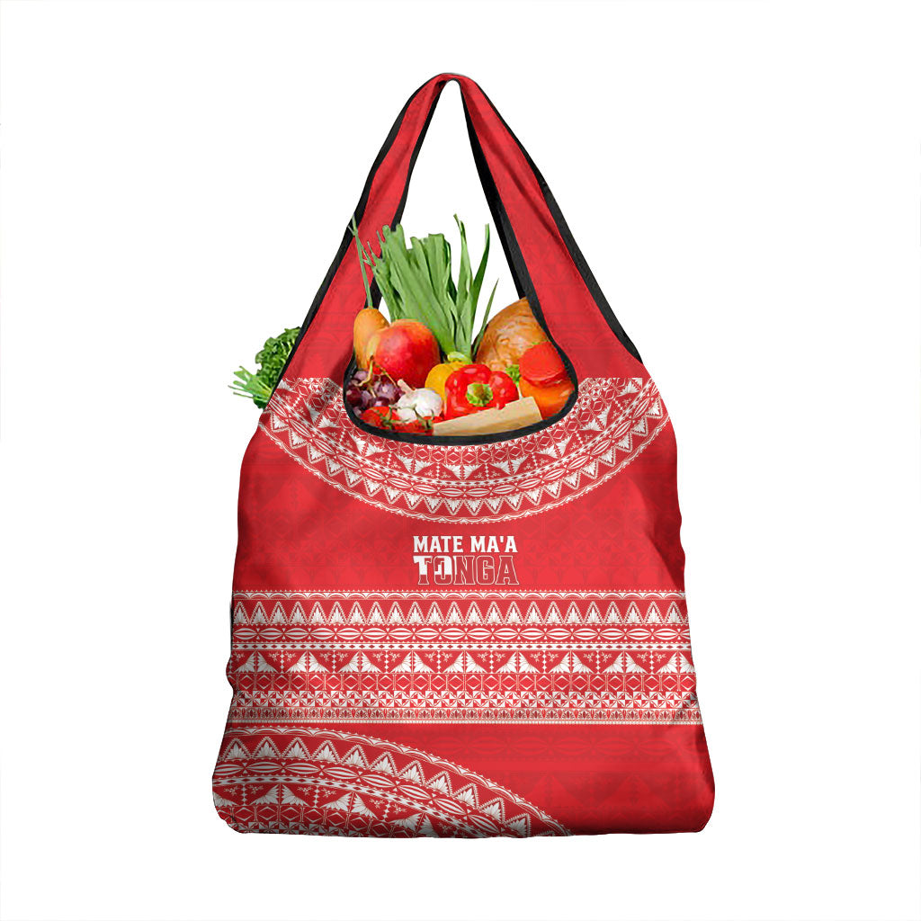 Mate Ma'a Tonga 2026 Rugby Grocery Bag Go Champions Tongan Ngatu Pattern