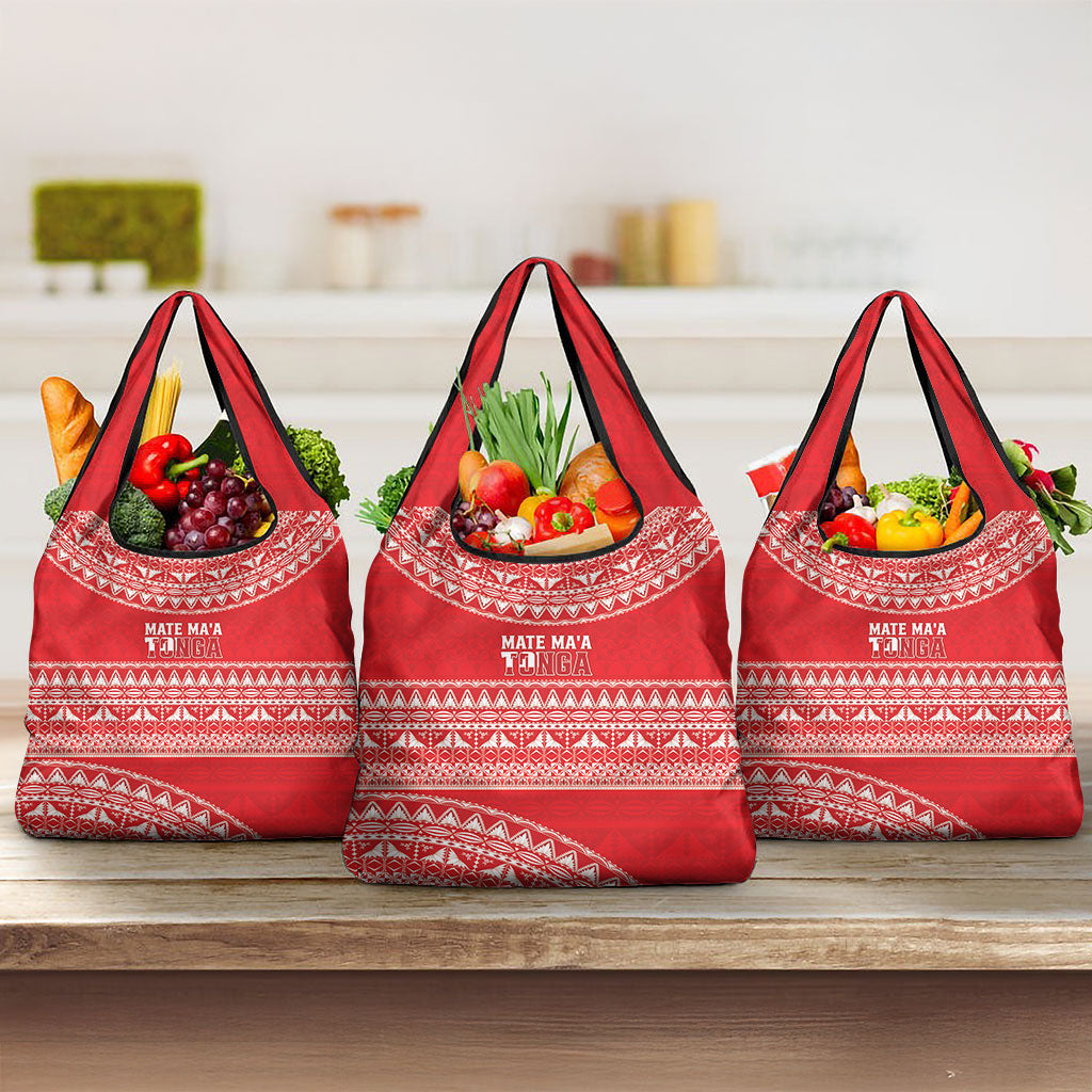 Mate Ma'a Tonga 2026 Rugby Grocery Bag Go Champions Tongan Ngatu Pattern LT14 3-pack One Size Red - Polynesian Pride