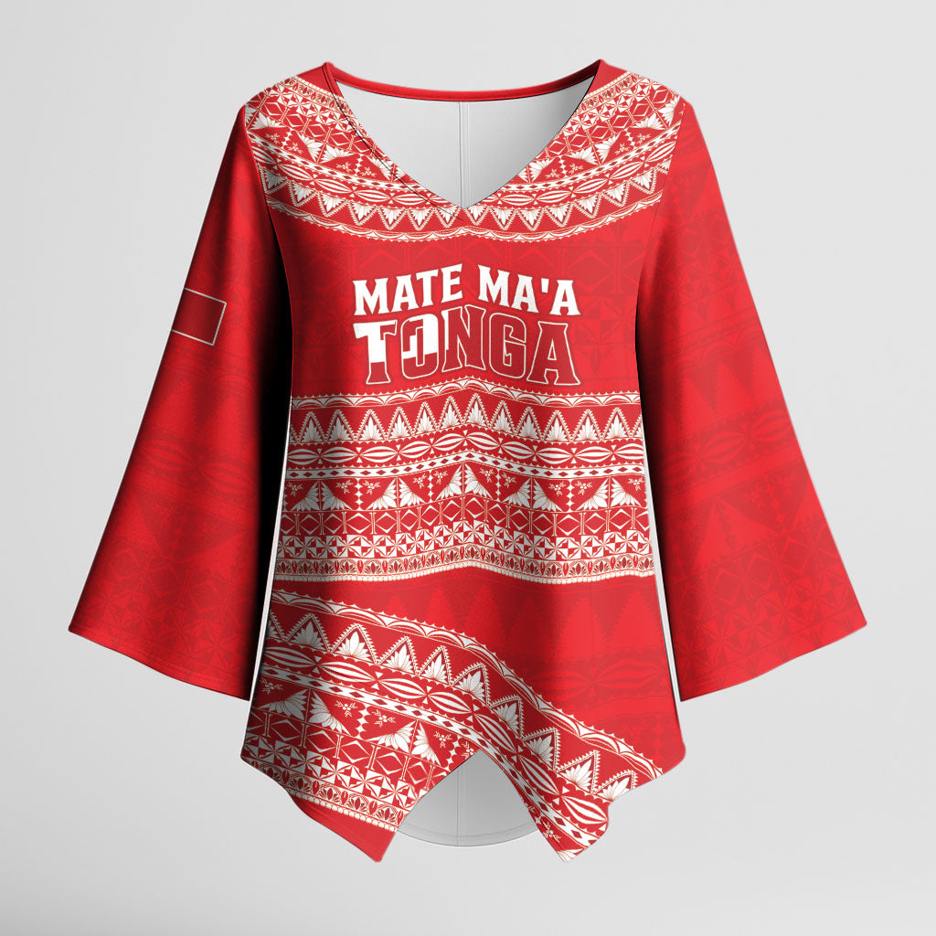 Mate Ma'a Tonga 2026 Rugby Custom Kimono Sleeve Blouse Go Champions Tongan Ngatu Pattern LT14 Female Red - Polynesian Pride