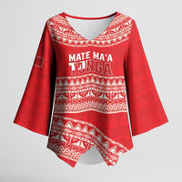Mate Ma'a Tonga 2026 Rugby Custom Kimono Sleeve Blouse Go Champions Tongan Ngatu Pattern LT14 Female Red - Polynesian Pride