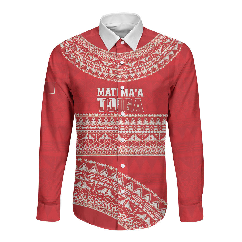 Mate Ma'a Tonga 2026 Rugby Custom Long Sleeve Button Shirt Go Champions Tongan Ngatu Pattern LT14 Unisex Red - Polynesian Pride