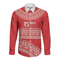 Mate Ma'a Tonga 2026 Rugby Custom Long Sleeve Button Shirt Go Champions Tongan Ngatu Pattern LT14 Unisex Red - Polynesian Pride