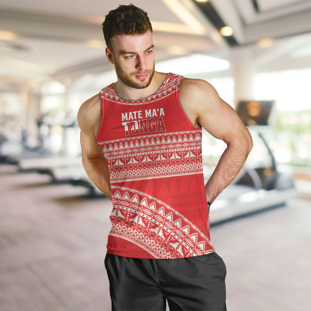 Mate Ma'a Tonga 2026 Rugby Custom Men Tank Top Go Champions Tongan Ngatu Pattern LT14 Red - Polynesian Pride