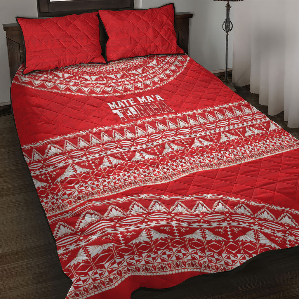Mate Ma'a Tonga 2026 Rugby Quilt Bed Set Go Champions Tongan Ngatu Pattern