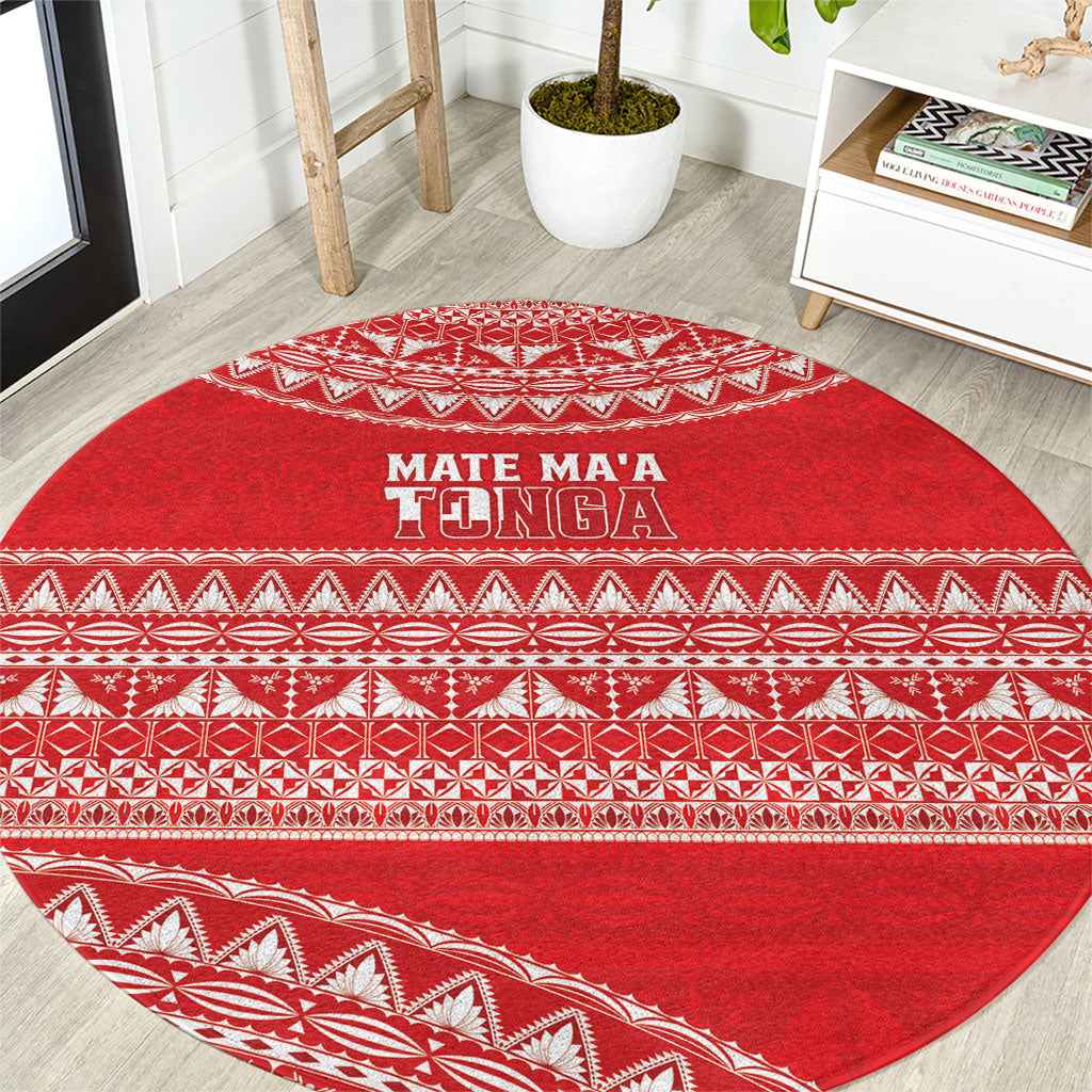 Mate Ma'a Tonga 2026 Rugby Round Carpet Go Champions Tongan Ngatu Pattern