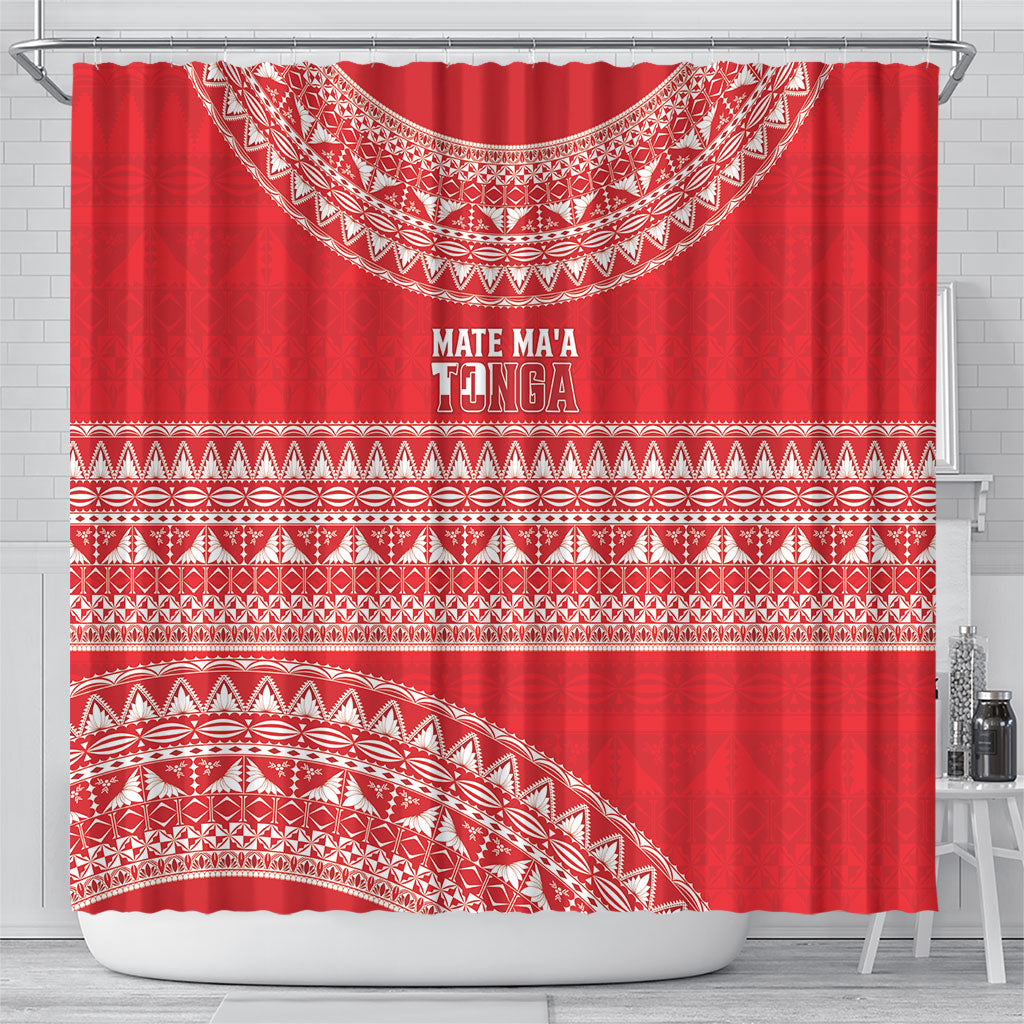 Mate Ma'a Tonga 2026 Rugby Shower Curtain Go Champions Tongan Ngatu Pattern LT14 - Polynesian Pride
