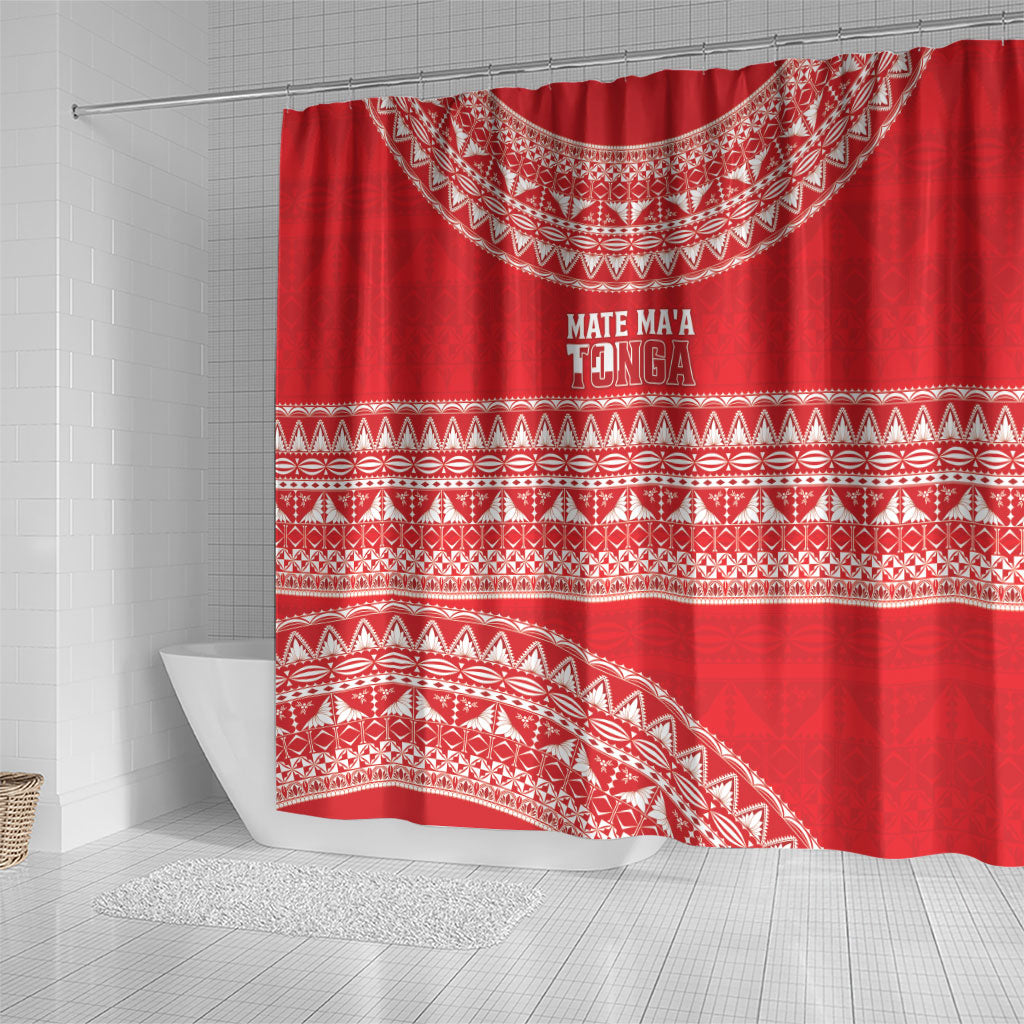 Mate Ma'a Tonga 2026 Rugby Shower Curtain Go Champions Tongan Ngatu Pattern LT14 - Polynesian Pride