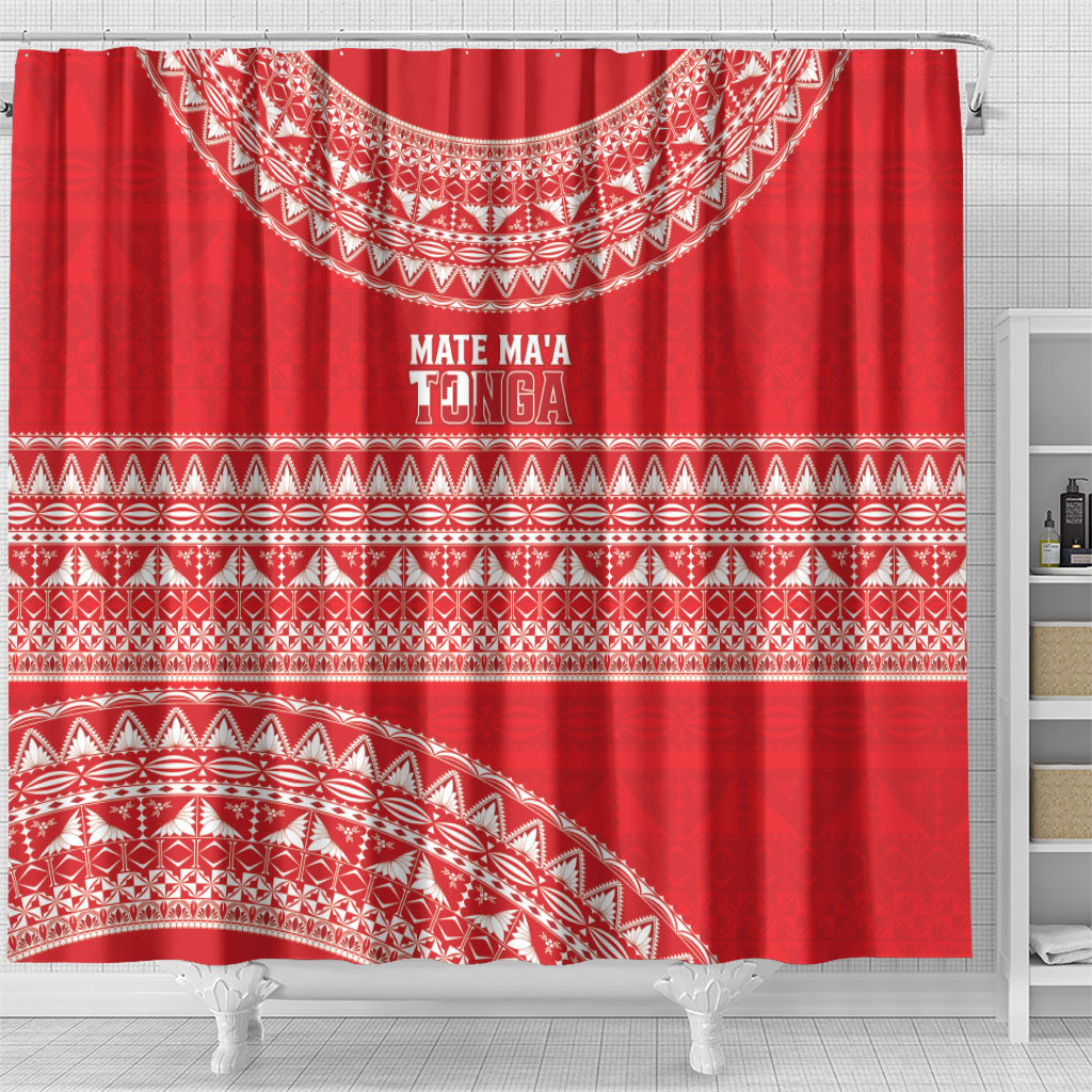 Mate Ma'a Tonga 2026 Rugby Shower Curtain Go Champions Tongan Ngatu Pattern LT14 - Polynesian Pride