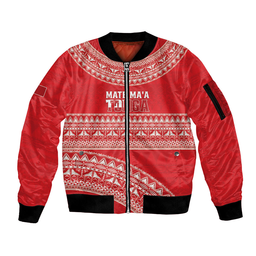 Mate Ma'a Tonga 2026 Rugby Custom Sleeve Zip Bomber Jacket Go Champions Tongan Ngatu Pattern
