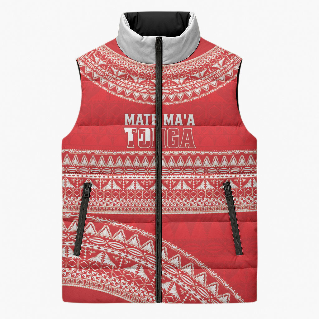 Mate Ma'a Tonga 2026 Rugby Custom Sleeveless Puffer Jacket Go Champions Tongan Ngatu Pattern