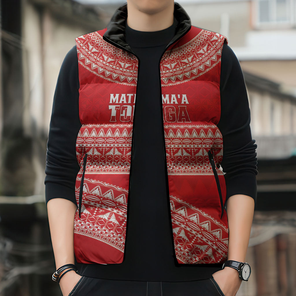 Mate Ma'a Tonga 2026 Rugby Custom Sleeveless Puffer Jacket Go Champions Tongan Ngatu Pattern LT14 - Polynesian Pride