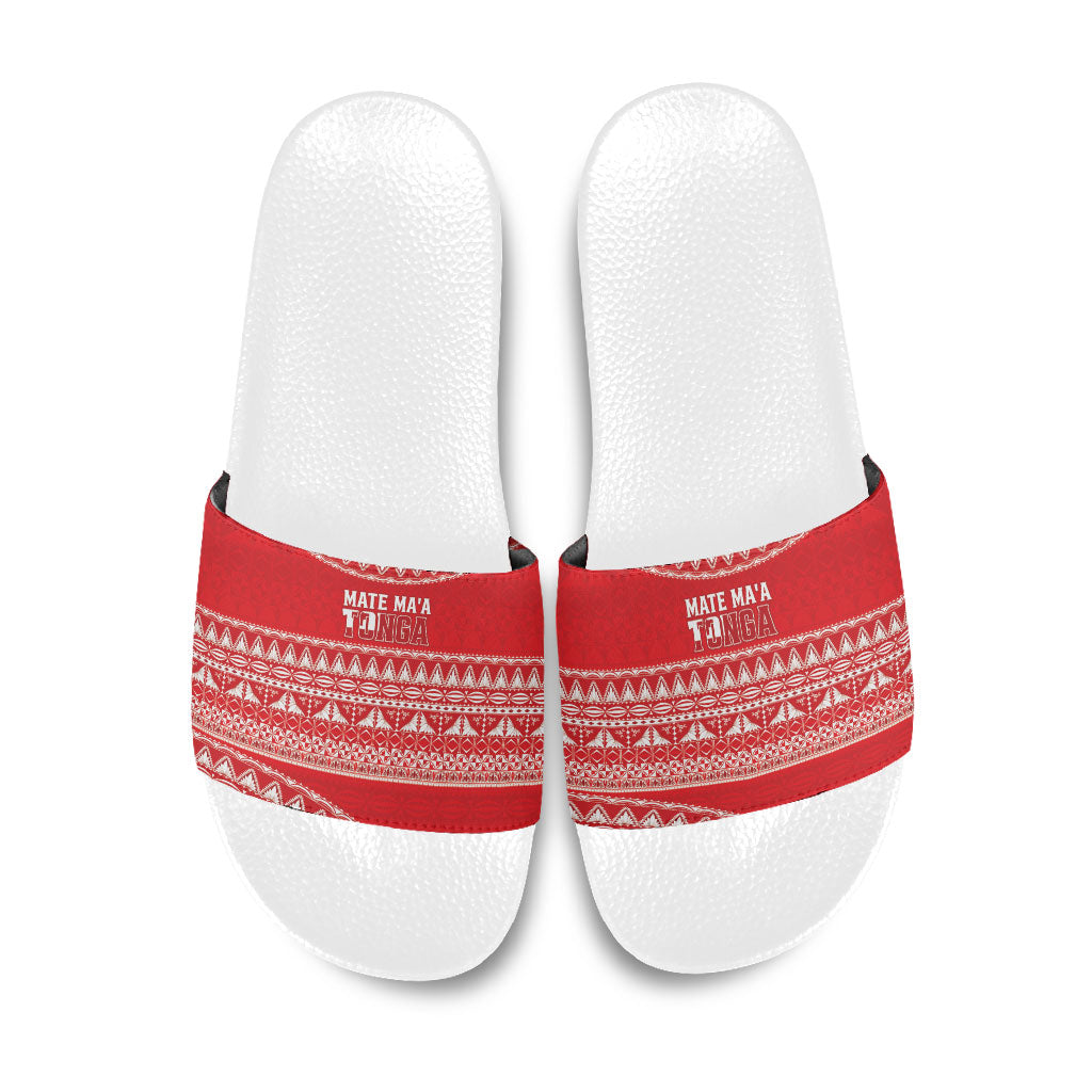 Mate Ma'a Tonga 2026 Rugby Slide Sandals Go Champions Tongan Ngatu Pattern LT14 Red - Polynesian Pride