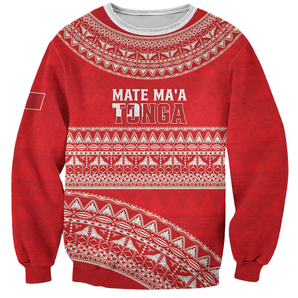 Mate Ma'a Tonga 2026 Rugby Custom Sweatshirt Go Champions Tongan Ngatu Pattern LT14 Unisex Red - Polynesian Pride