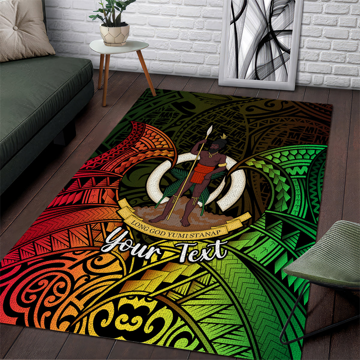 Personalised Vanuatu Family Day Area Rug Happy 26 December Vanuatuan Pig Tusk LT14 Black - Polynesian Pride