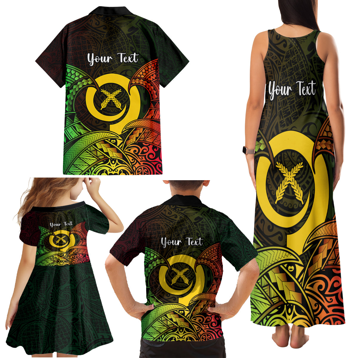 Personalised Vanuatu Family Day Family Matching Tank Maxi Dress and Hawaiian Shirt Happy 26 December Vanuatuan Pig Tusk LT14 - Polynesian Pride