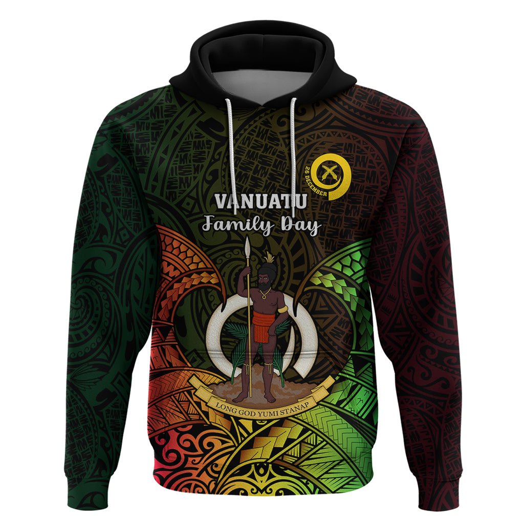 Personalised Vanuatu Family Day Hoodie Happy 26 December Vanuatuan Pig Tusk LT14 Black - Polynesian Pride