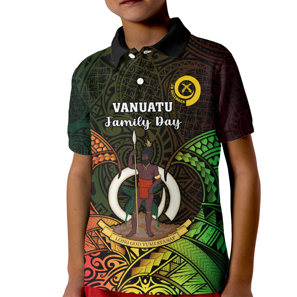 Personalised Vanuatu Family Day Kid Polo Shirt Happy 26 December Vanuatuan Pig Tusk LT14 Kid Black - Polynesian Pride