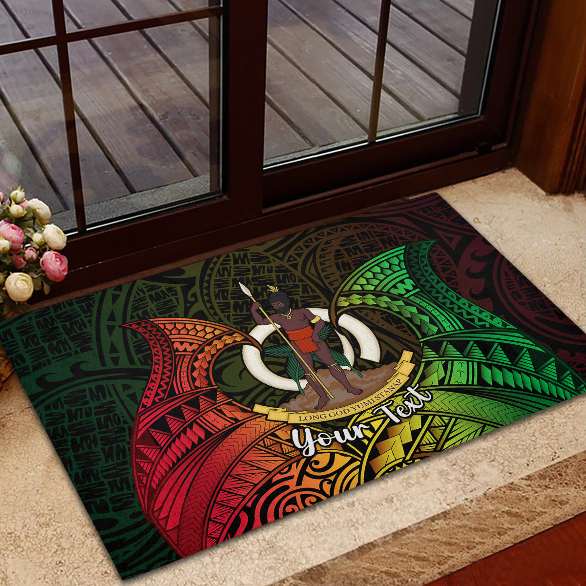 Personalised Vanuatu Family Day Rubber Doormat Happy 26 December Vanuatuan Pig Tusk LT14 - Polynesian Pride