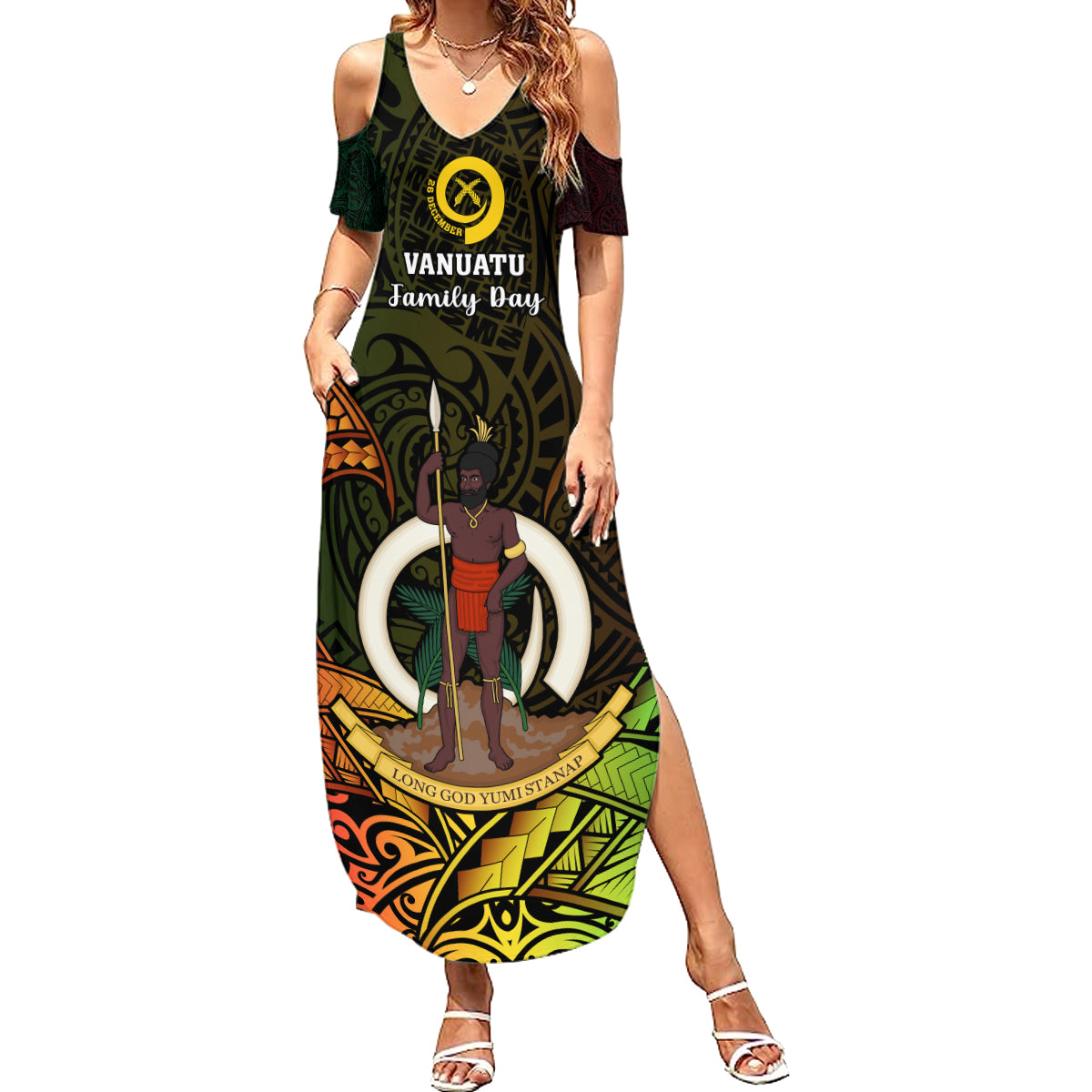 Personalised Vanuatu Family Day Summer Maxi Dress Happy 26 December Vanuatuan Pig Tusk LT14 Women Black - Polynesian Pride