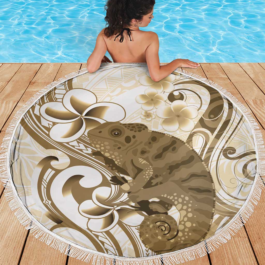 Brown And White Hawaii Chameleon Beach Blanket Plumeria Polynesian Tribal Art