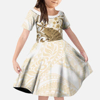 Brown And White Hawaii Chameleon Family Matching Long Sleeve Bodycon Dress and Hawaiian Shirt Plumeria Polynesian Tribal Art LT14 Daughter's Dress Brown - Polynesian Pride