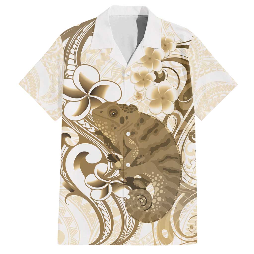 Brown And White Hawaii Chameleon Family Matching Long Sleeve Bodycon Dress and Hawaiian Shirt Plumeria Polynesian Tribal Art LT14 Dad's Shirt - Short Sleeve Brown - Polynesian Pride