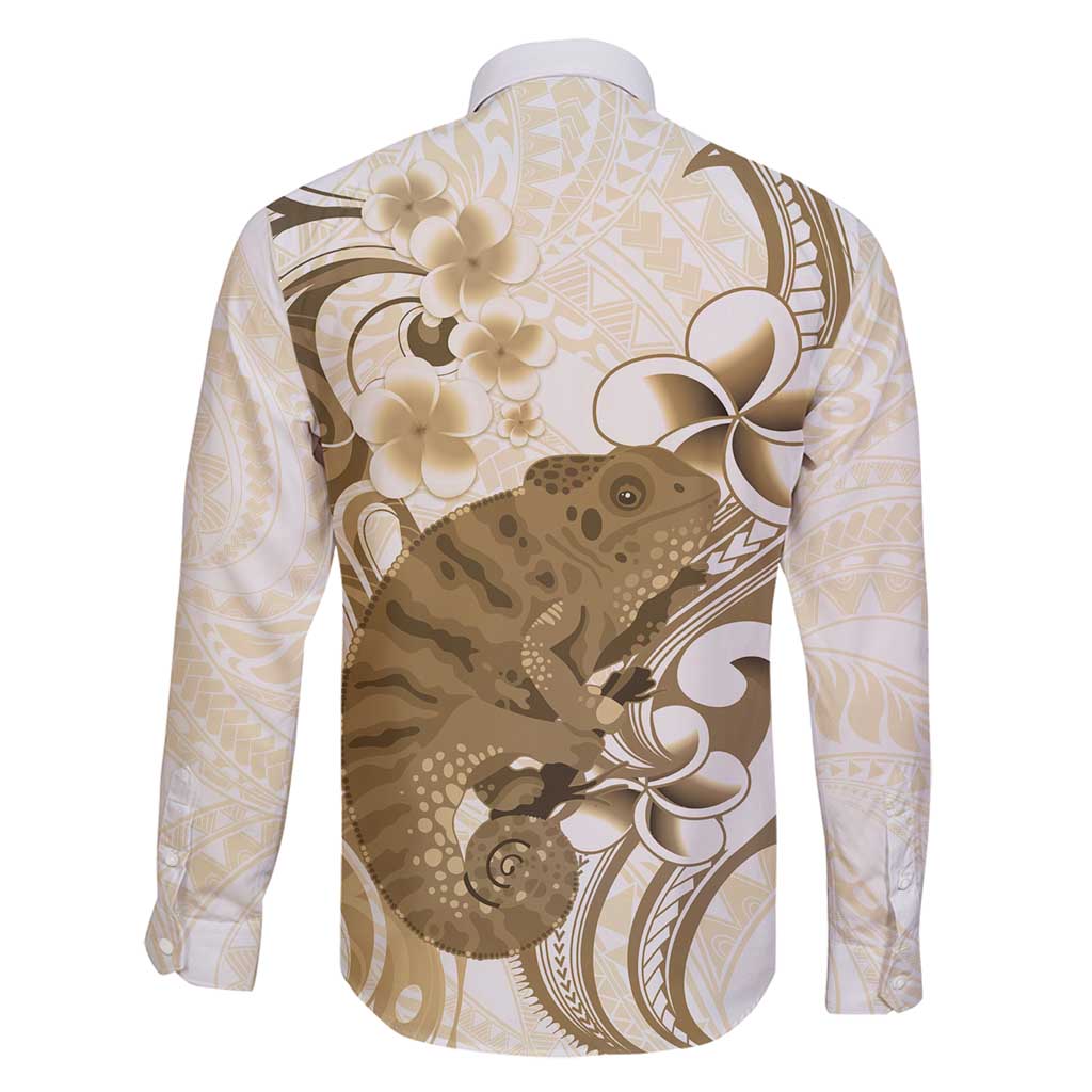 Brown And White Hawaii Chameleon Family Matching Long Sleeve Bodycon Dress and Hawaiian Shirt Plumeria Polynesian Tribal Art LT14 - Polynesian Pride
