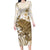 Brown And White Hawaii Chameleon Family Matching Long Sleeve Bodycon Dress and Hawaiian Shirt Plumeria Polynesian Tribal Art