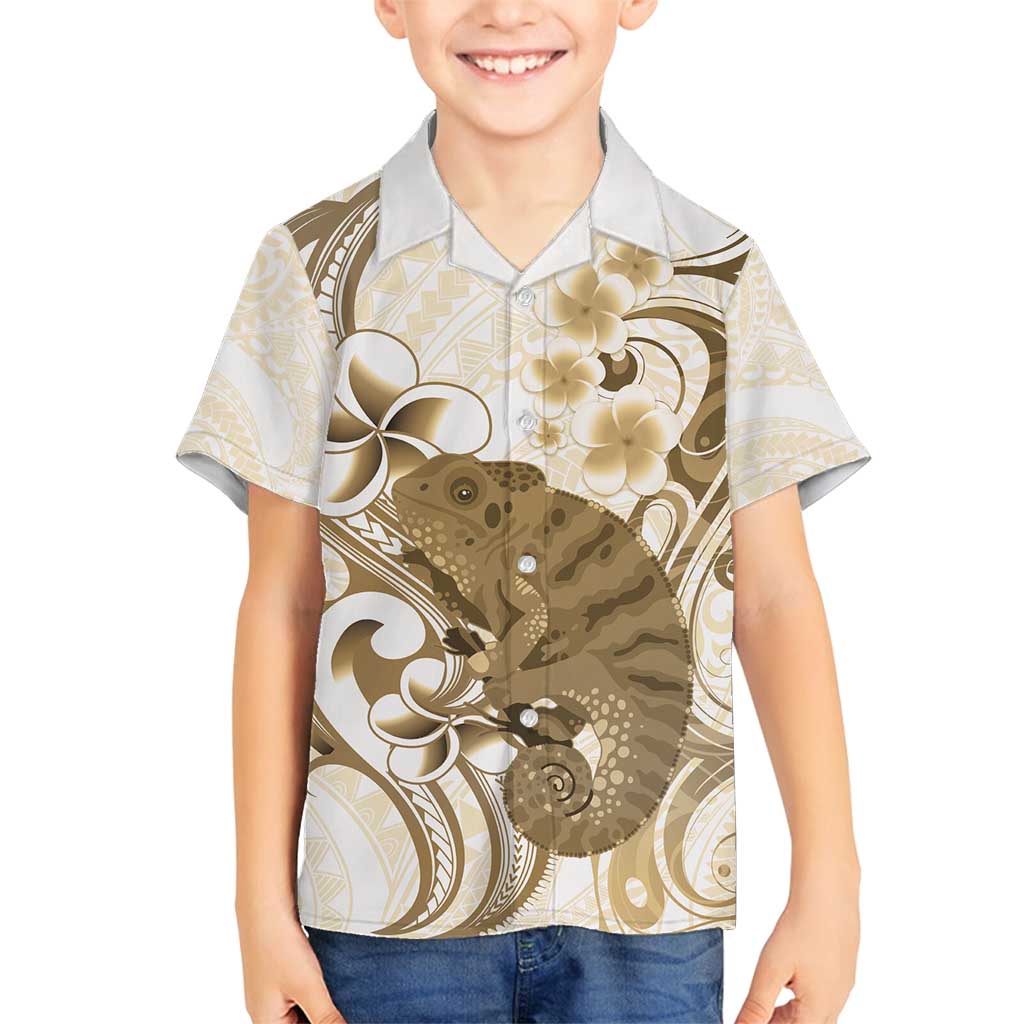 Brown And White Hawaii Chameleon Family Matching Long Sleeve Bodycon Dress and Hawaiian Shirt Plumeria Polynesian Tribal Art LT14 Son's Shirt Brown - Polynesian Pride