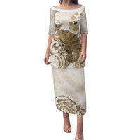 Brown And White Hawaii Chameleon Family Matching Puletasi and Hawaiian Shirt Plumeria Polynesian Tribal Art