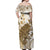 Brown And White Hawaii Chameleon Off Shoulder Maxi Dress Plumeria Polynesian Tribal Art