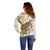 Brown And White Hawaii Chameleon Off Shoulder Sweater Plumeria Polynesian Tribal Art