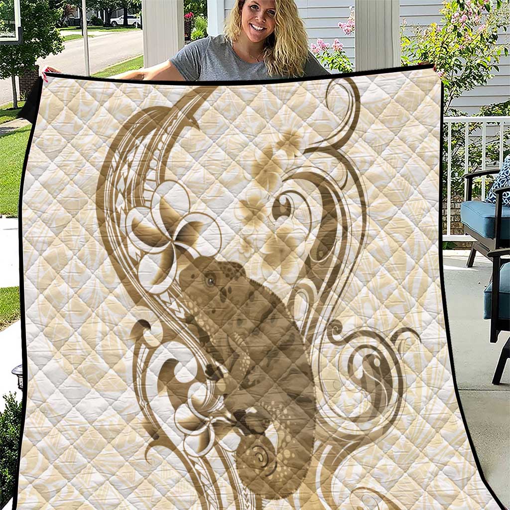 Brown And White Hawaii Chameleon Quilt Plumeria Polynesian Tribal Art